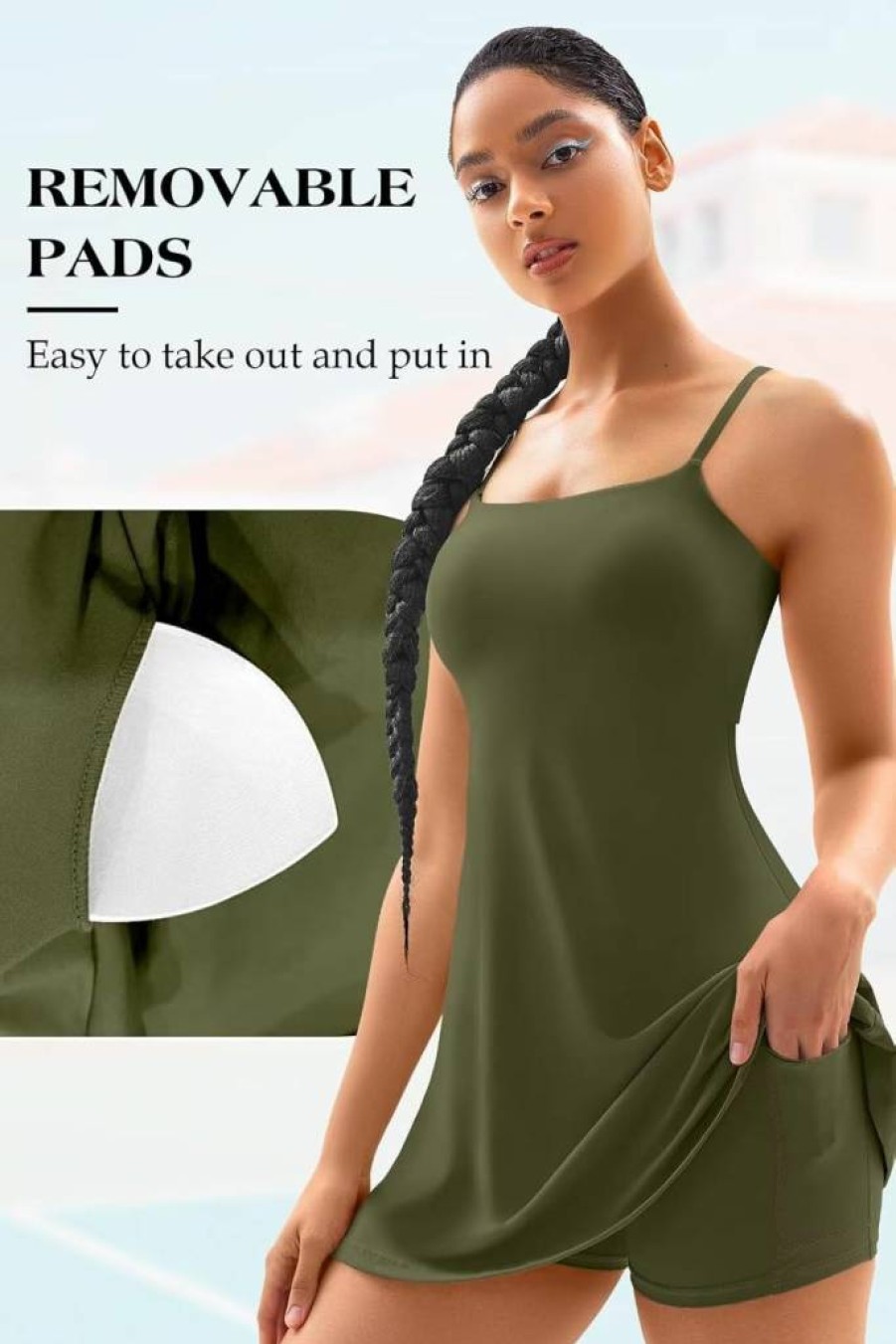 Vertvie Women's Two-Piece Tennis Dress with Detachable Shorts, Built-In Removable Bra, Open Back Workout & Golf Outfit