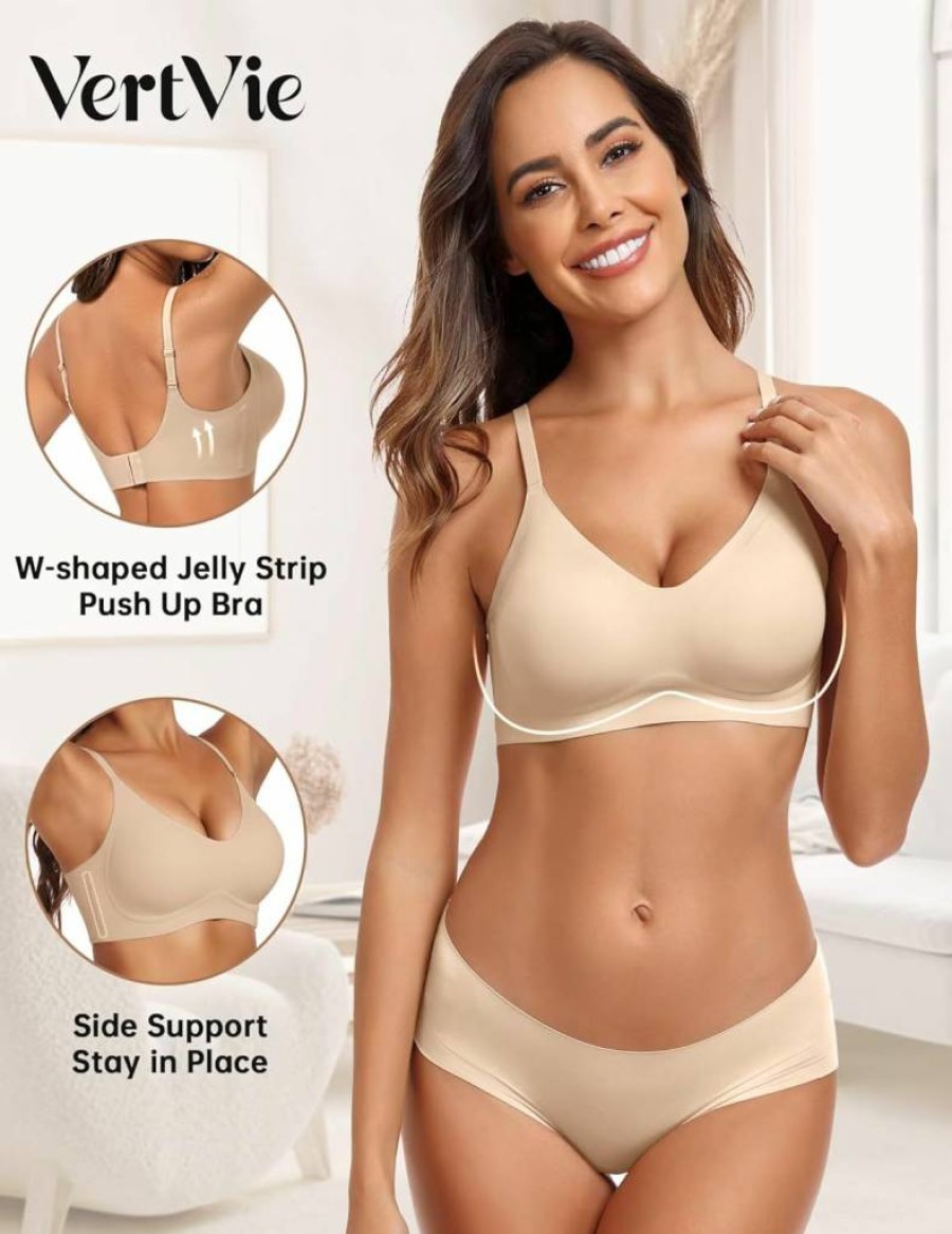 Vertvie Women's Wireless Seamless Bra - Comfort Push Up Bralette, Buttery Soft Full Coverage Sports Bra for Everyday Wear