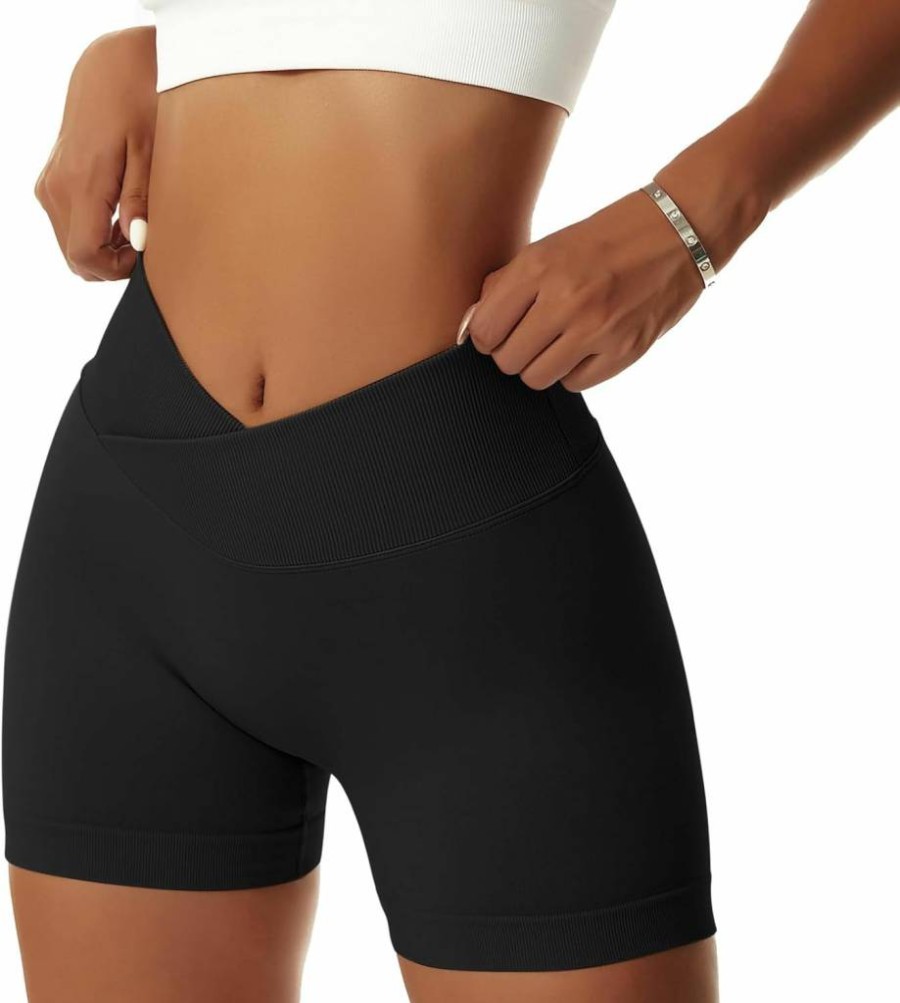 Vertvie Women's High Waisted Yoga Shorts 3-Pack - Scrunch Butt Crossover Gym & Running Shorts