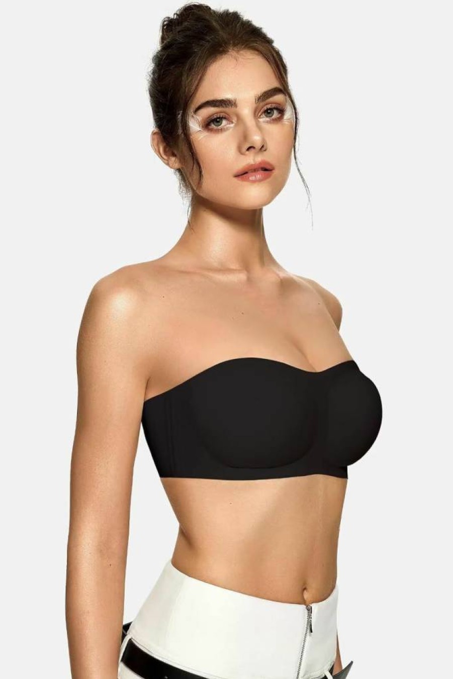 Vertvie Wireless Strapless Bra for Women - Push Up Bandeau, Non-Slip Silicone Tube Top Bra, Medium, Black