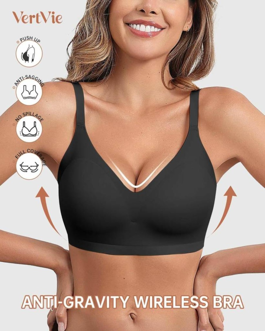 Vertvie Wireless Push Up Bra for Women - Seamless Full Coverage Bralette, No Underwire Comfort, Molded Cup Support