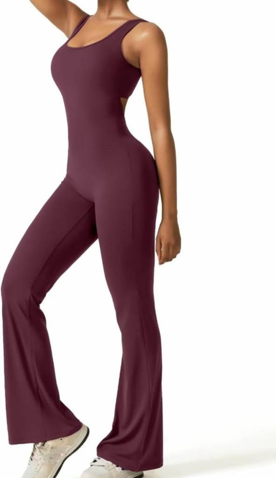 Vertvie Women's Sexy Backless V-Neck Sleeveless Flare Jumpsuit - Bodycon Yoga Romper for Workout & Casual Wear