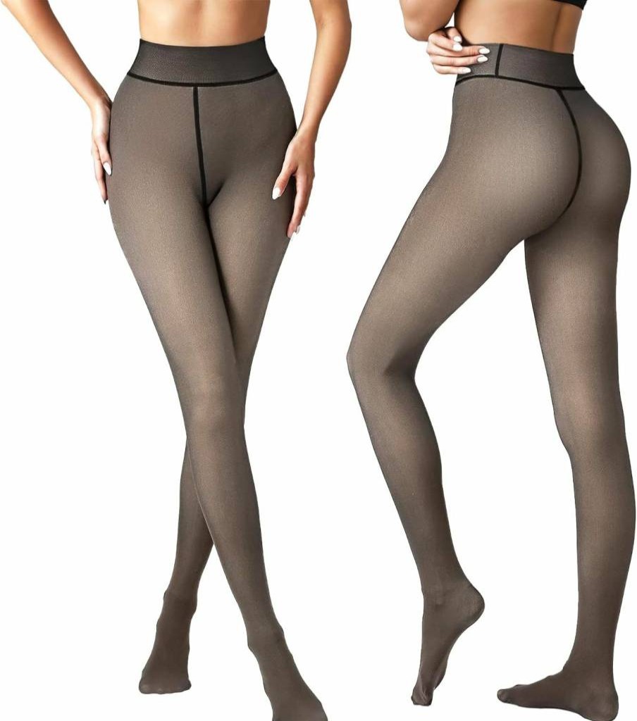 Vertvie Women's Thermal Fleece-Lined Tights - Sheer Translucent Look, Warm Thick Opaque Leggings with Seamless Comfort for Winter