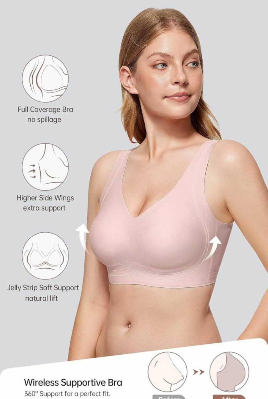 Vertvie Women's Wireless Comfortable Seamless Bra - Full Coverage Support Bralette for Everyday Wear - Soft Push Up No Underwire