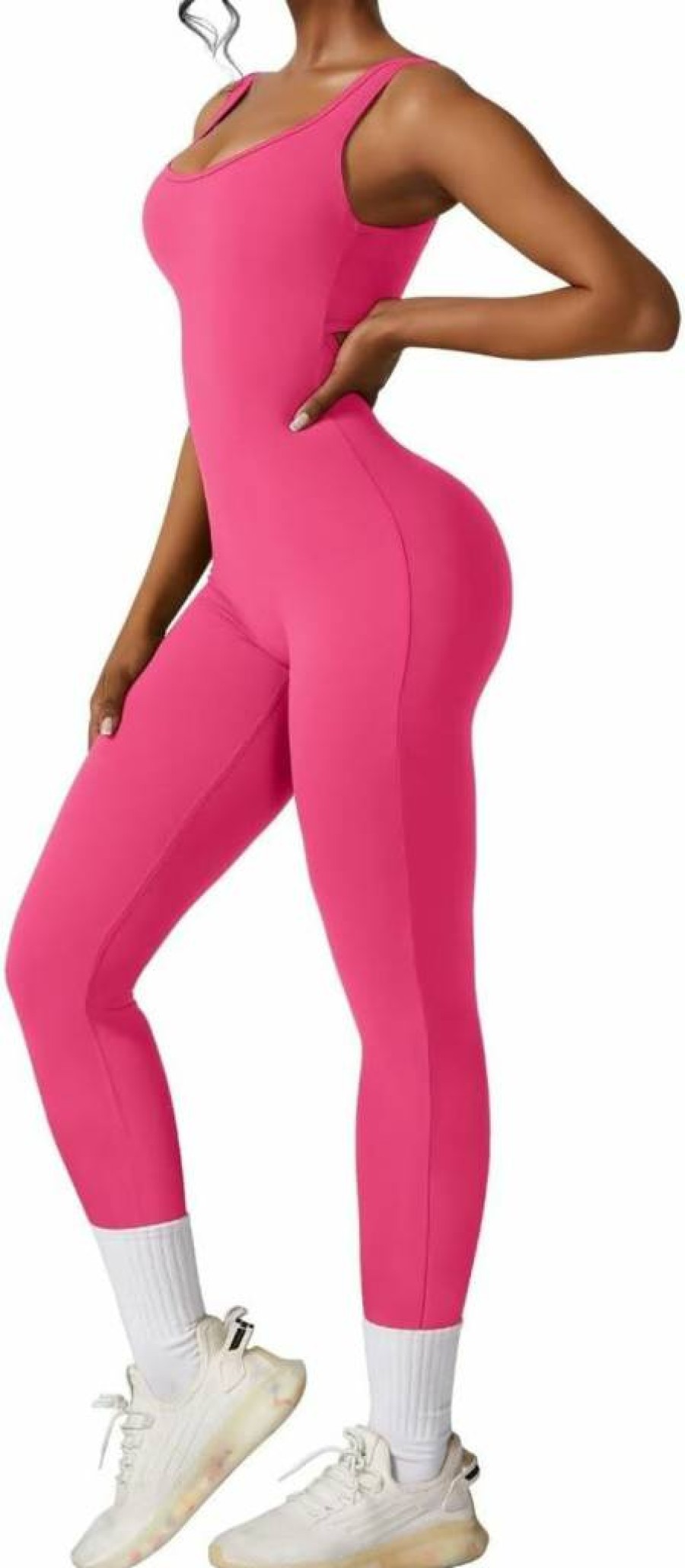 Vertvie Women's Seamless V-Back Yoga Romper - Sleeveless Jumpsuit for Workout, Scrunch Butt & Sexy Backless Design