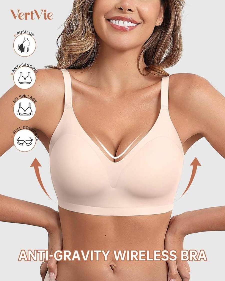 Vertvie Wireless Push Up Bra for Women - Seamless Full Coverage Bralette, No Underwire, Comfort Molded Cups
