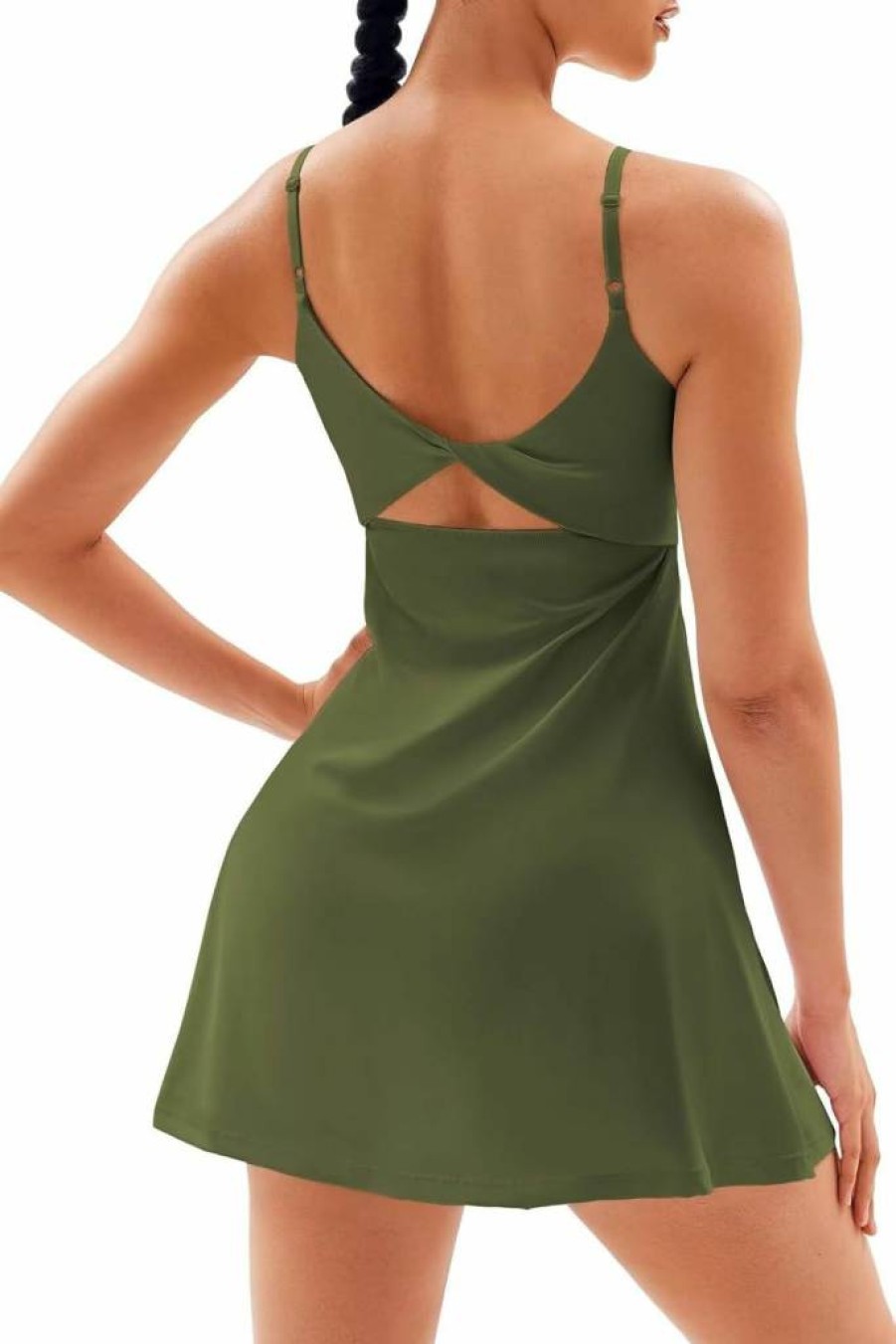 Vertvie Women's Two-Piece Tennis Dress with Detachable Shorts, Built-In Removable Bra, Open Back Workout & Golf Activewear