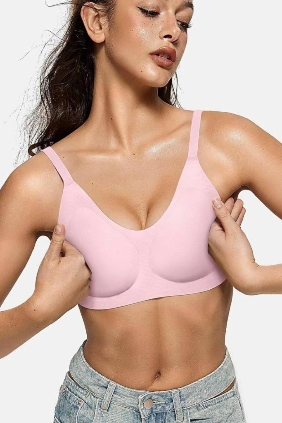 Vertvie Women's Seamless Wireless Push Up Bra - Full Coverage T-Shirt Bra, Smooth U Plunge Bralette, No Underwire Comfort, Everyday Wear