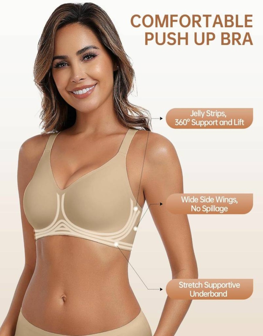 Vertvie Wireless Racerback Bras for Women - Seamless Full Coverage Push Up Bralette, Convertible T-Shirt Bra, Supportive Comfort Sports Bra
