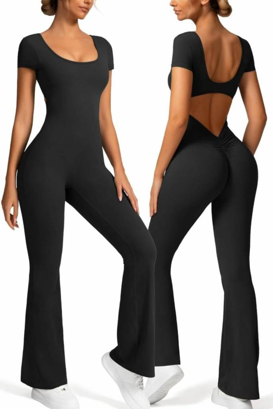 Vertvie Women's Sexy V-Back Yoga Romper - Workout Bodysuit with Scrunch Butt & Backless Design for Summer