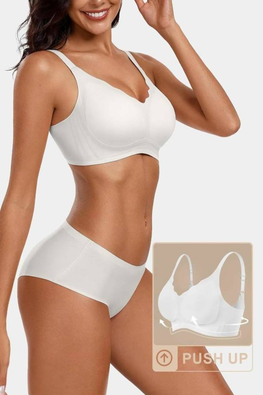 Vertvie Wireless Push-Up Bra for Women - Seamless Comfort, Supportive Lift, Smoothing Full Coverage (White, XX-Large)