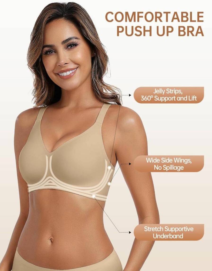 Vertvie Wireless Racerback Bras for Women - Seamless Full Coverage Push Up Bralette, Convertible T-Shirt Bra, Supportive Comfort