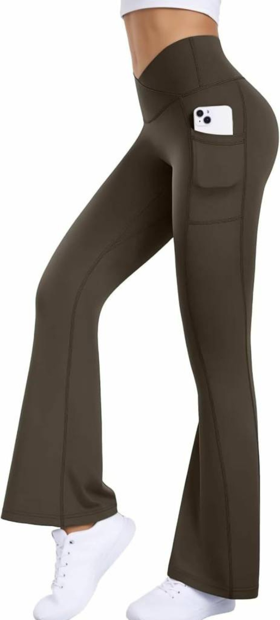 Vertvie Women's Scrunch Butt Yoga Pants with Pockets - Flare Leggings for Workout, Gym & Lifting - V Crossover Bell Bottom Fitness Leggings
