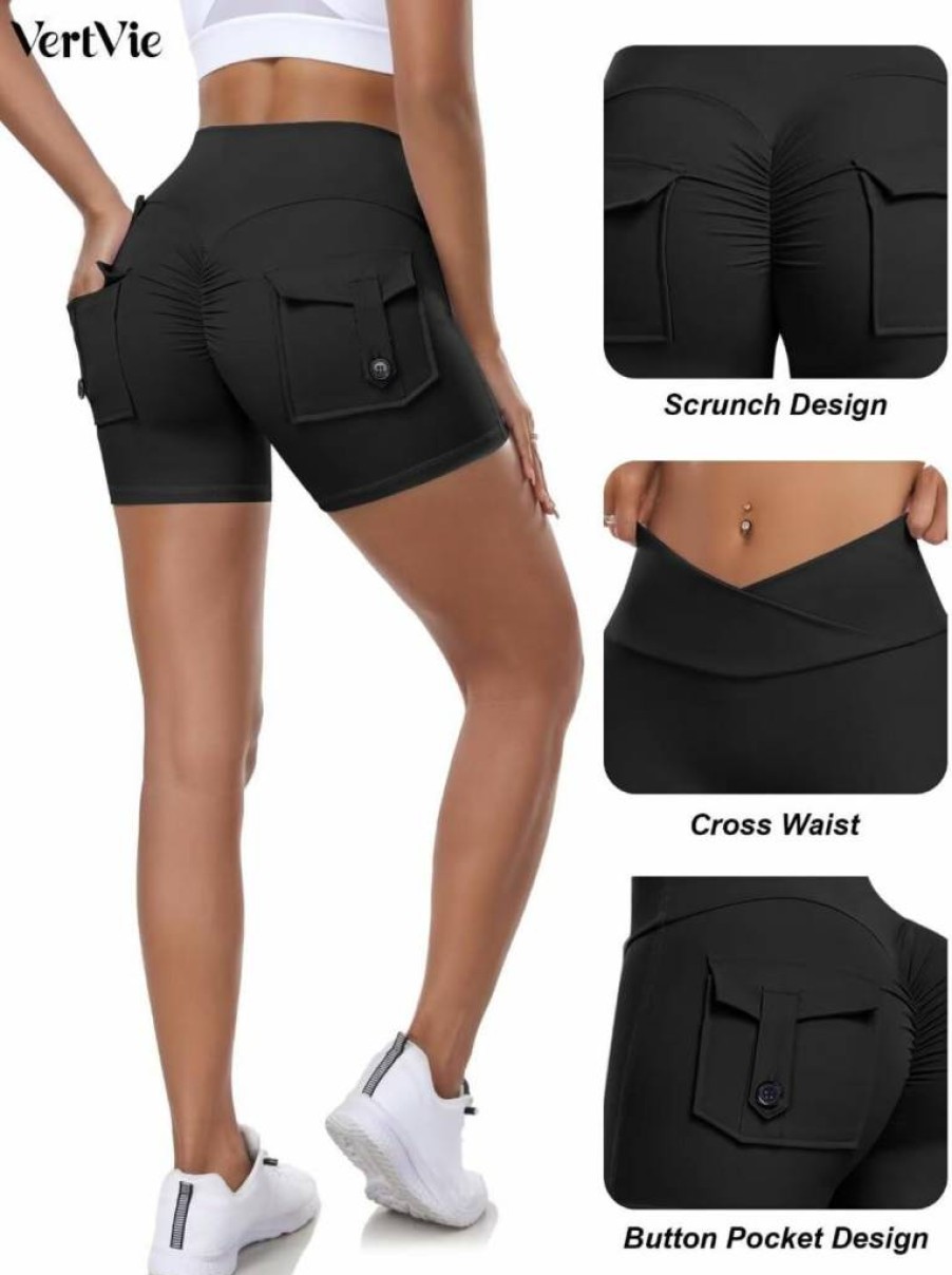 Vertvie Women's High Waisted Scrunch Butt Lifting Shorts for Yoga, Workout & Gym with Pocket