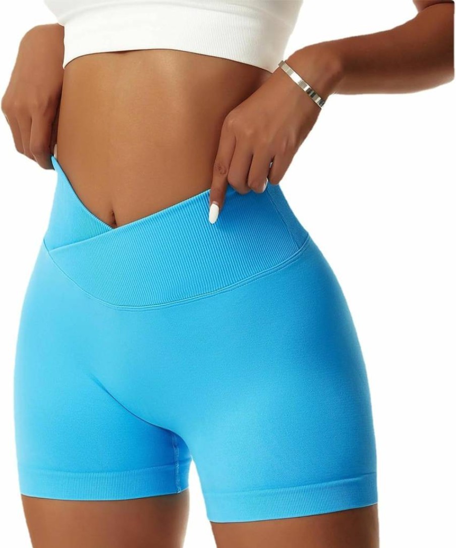 Vertvie High Waisted Yoga Shorts for Women - Booty Lifting Gym Workout Shorts with Scrunch Butt & V Cross Design - Spandex Biker Athletic Leggings