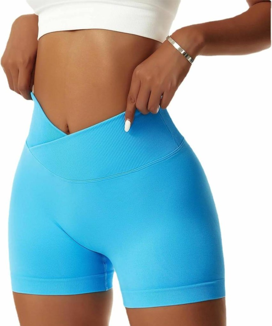 Vertvie High Waisted Yoga Shorts for Women - Booty Lifting Gym Biker Shorts with Scrunch Butt & V Cross Design - Spandex Workout Leggings