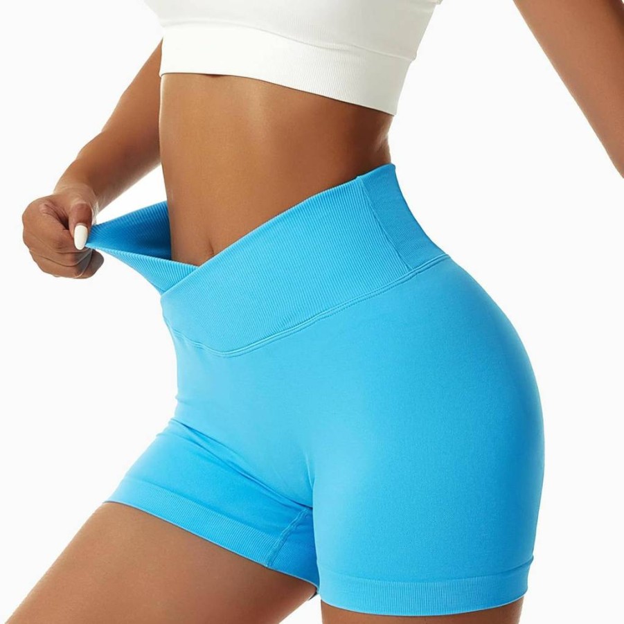 Vertvie High Waisted Yoga Shorts for Women - Booty Lifting Gym Biker Shorts with Scrunch Butt & V Cross Design - Spandex Workout Leggings