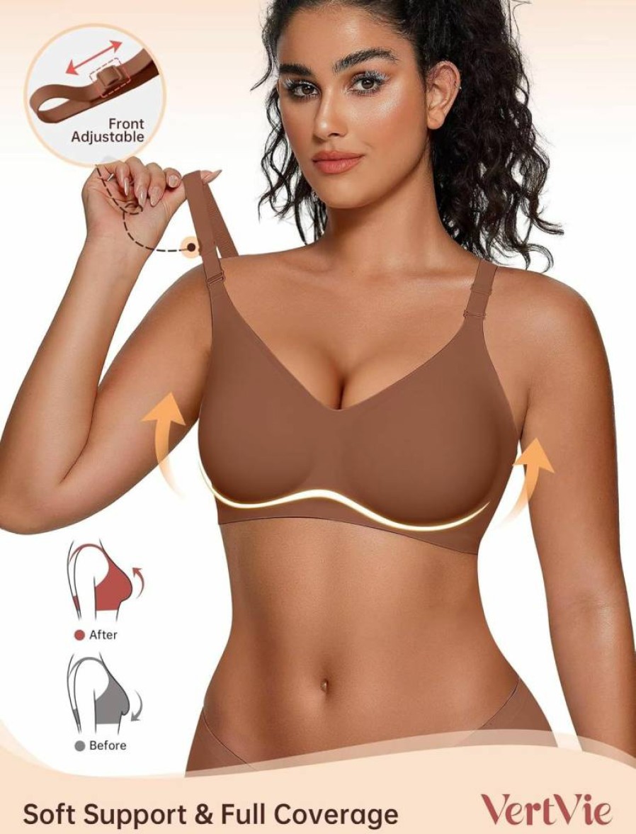 Vertvie Women's Wireless Push Up Bra - Seamless, Supportive Full Coverage T-Shirt Bra for Everyday Comfort in Regular & Plus Sizes