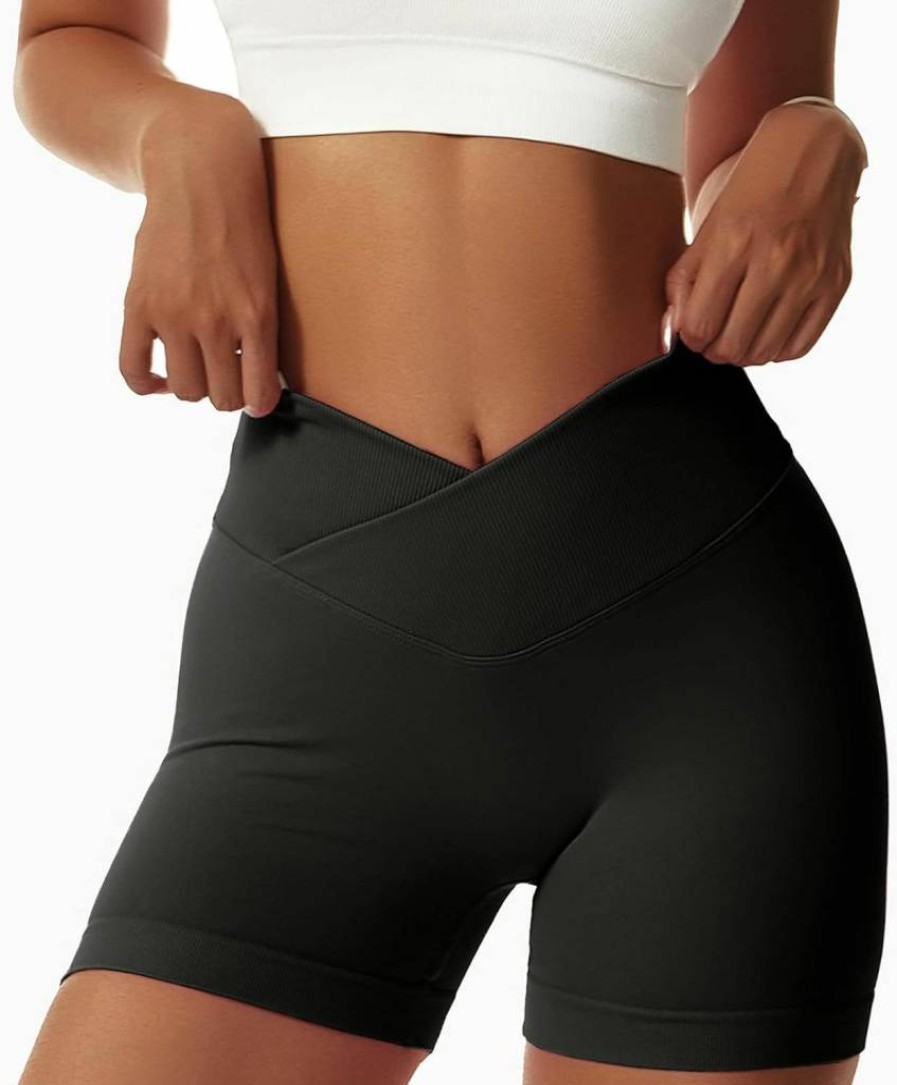 Vertvie Women's High Waisted Yoga Shorts 3-Pack - Scrunch Butt Crossover Gym & Running Shorts for Workout