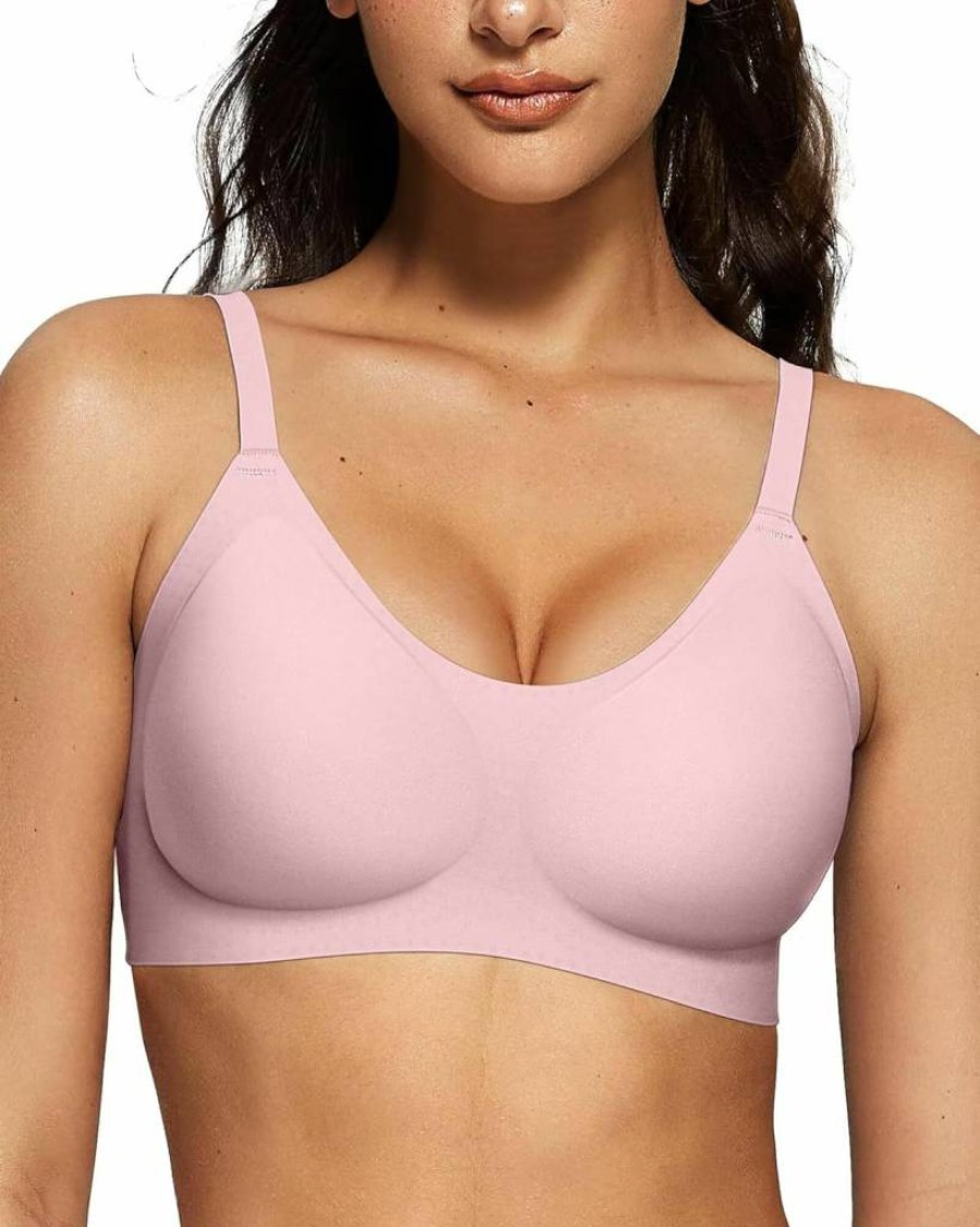 Vertvie Women's Seamless Wireless Push-Up Bra - Full Coverage T-Shirt Bra, No Underwire, Smooth U Plunge, Comfortable Bralette for Everyday Wear
