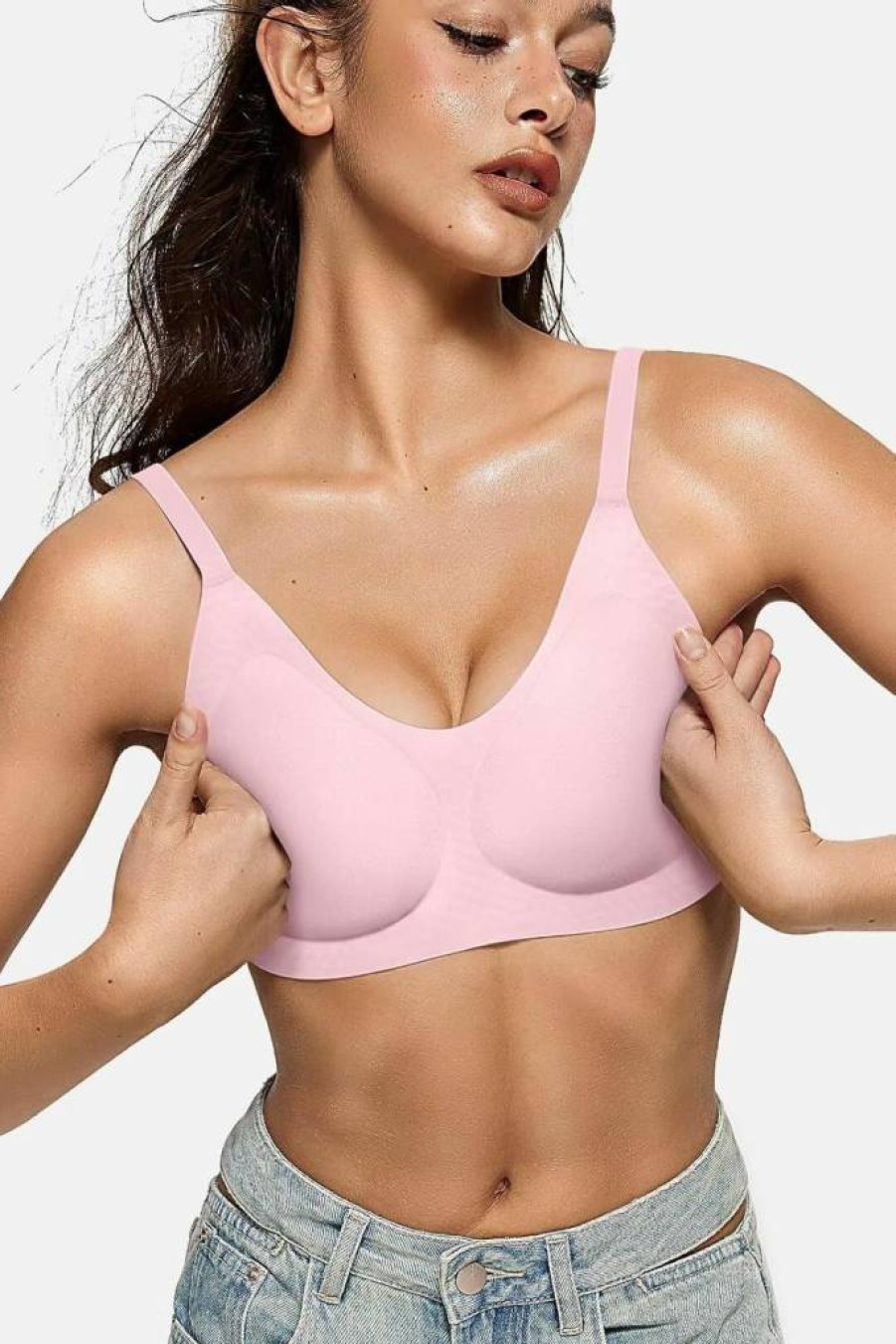 Vertvie Women's Seamless Wireless Push-Up Bra - Full Coverage T-Shirt Bra, No Underwire, Smooth U Plunge, Comfortable Bralette for Everyday Wear