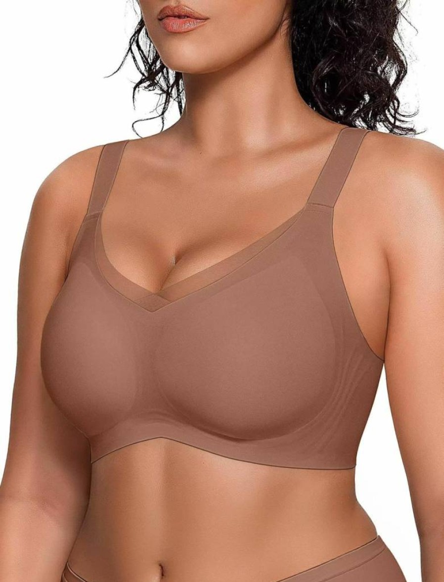 Vertvie Women's Wireless Supportive Crossover Bra - Seamless Full Coverage Push Up Bralette for Everyday Comfort