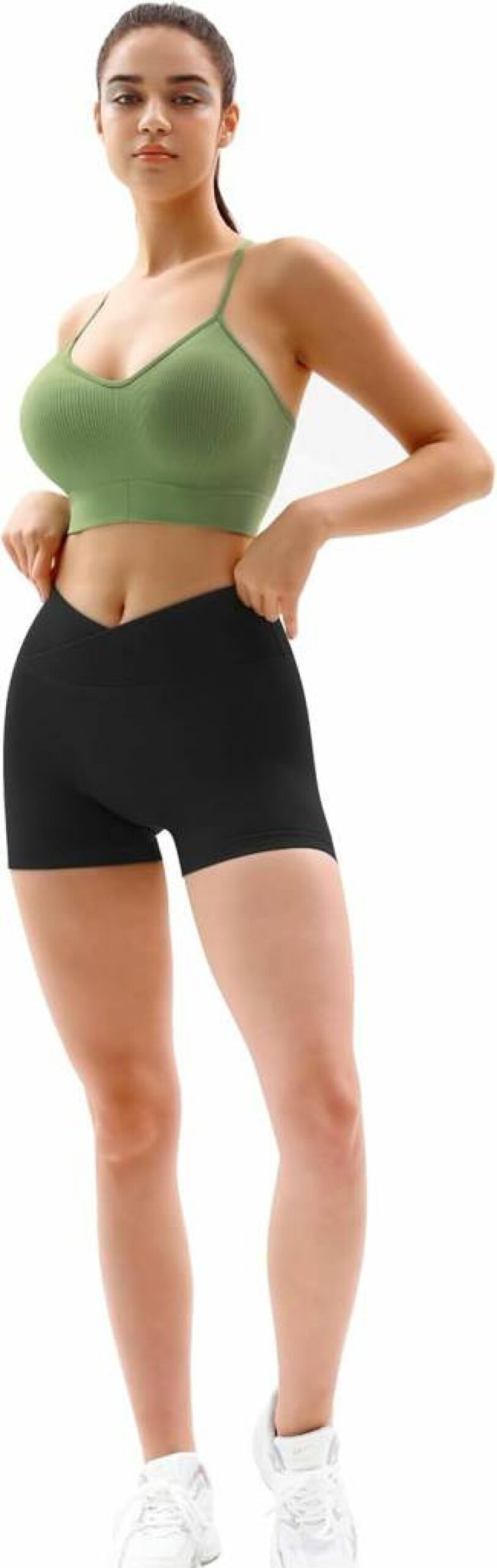 Vertvie Women's High Waisted Yoga Shorts 3-Pack - Scrunch Butt Crossover Gym Running Workout Biker Shorts