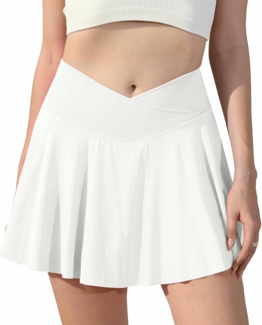 Vertvie Women's High Waisted Athletic Skorts with Pockets - Flowy Pleated Tennis Skirt for Golf Running Workout