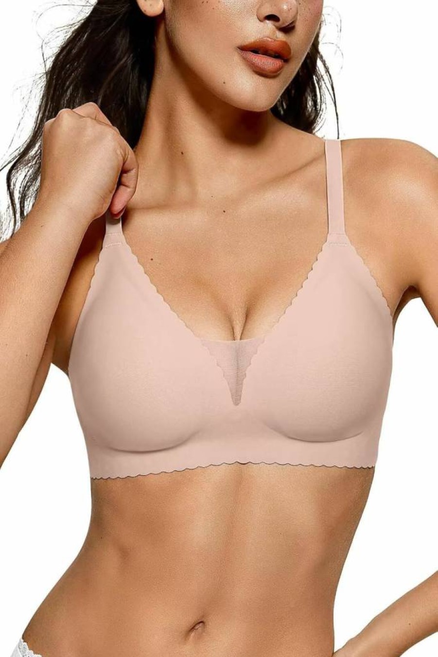 Vertvie Women's Comfortable Wireless Push Up Bra - Seamless Deep V Bralette, Full Coverage Everyday Wear, No Underwire Soft Mesh Bra