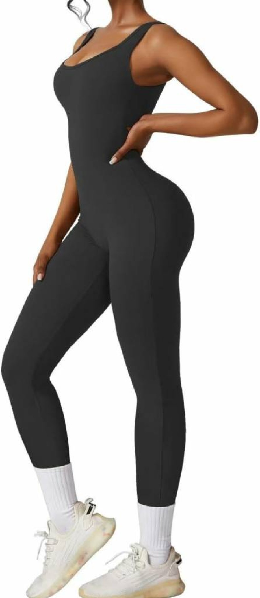 Vertvie Women's Seamless V-Back Yoga Romper - Sleeveless Workout Jumpsuit with Scrunch Butt Detail