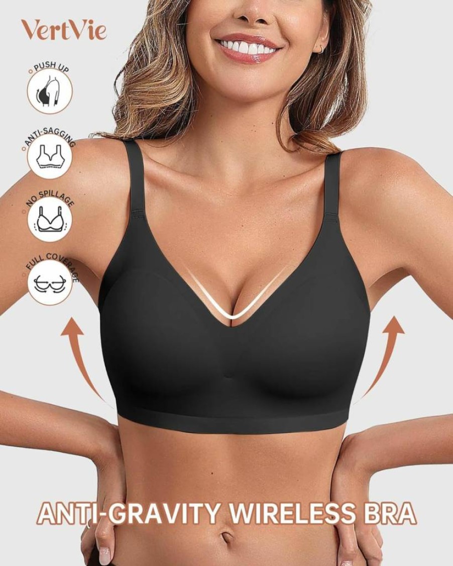 Vertvie Wireless Push Up Bra for Women - Seamless Full Coverage Comfort Bralette, No Underwire, Molded Cup Support