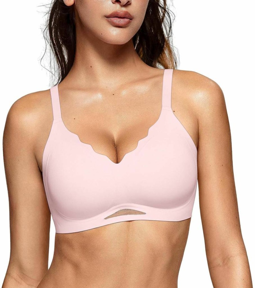 Vertvie Women's Wireless Push Up Bra - Seamless Full Coverage, Comfortable T-Shirt Bra with Scalloped Design, No Underwire Supportive Lingerie