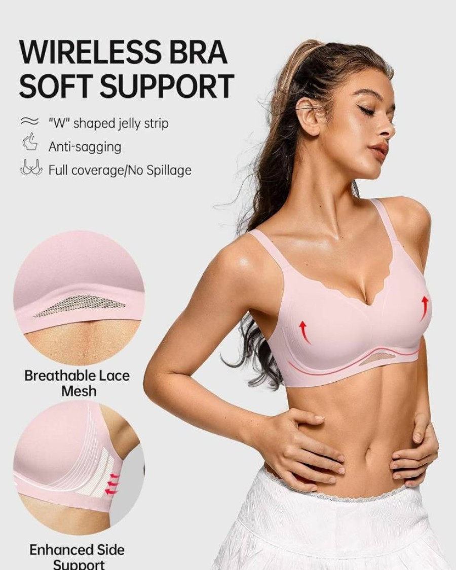 Vertvie Women's Wireless Push Up Bra - Seamless Full Coverage, Comfortable T-Shirt Bra with Scalloped Design, No Underwire Supportive Lingerie