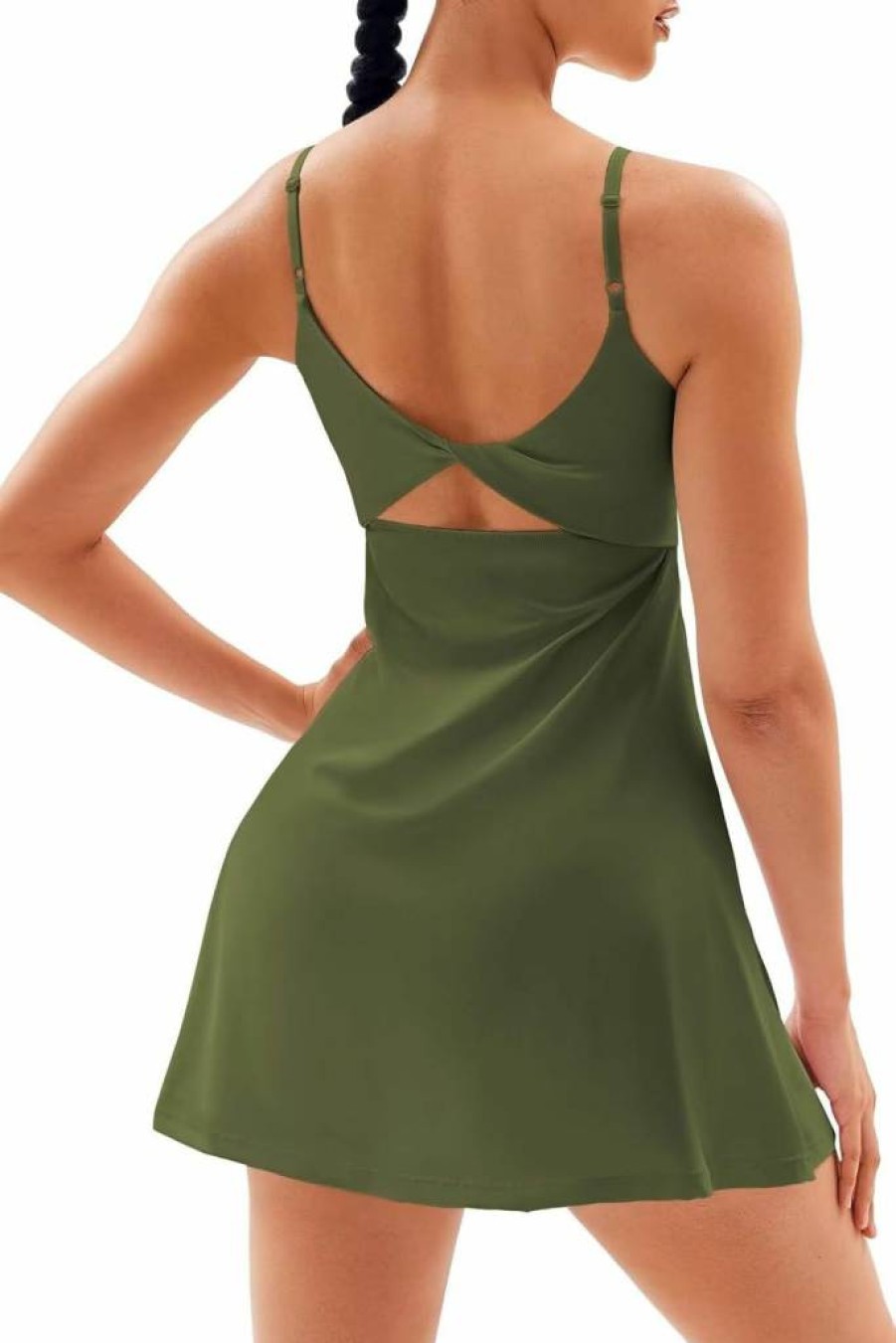 Vertvie Women's Two-Piece Tennis Dress with Detachable Shorts, Open Back Workout Golf Dress, Built-In Removable Bra for Active Sports
