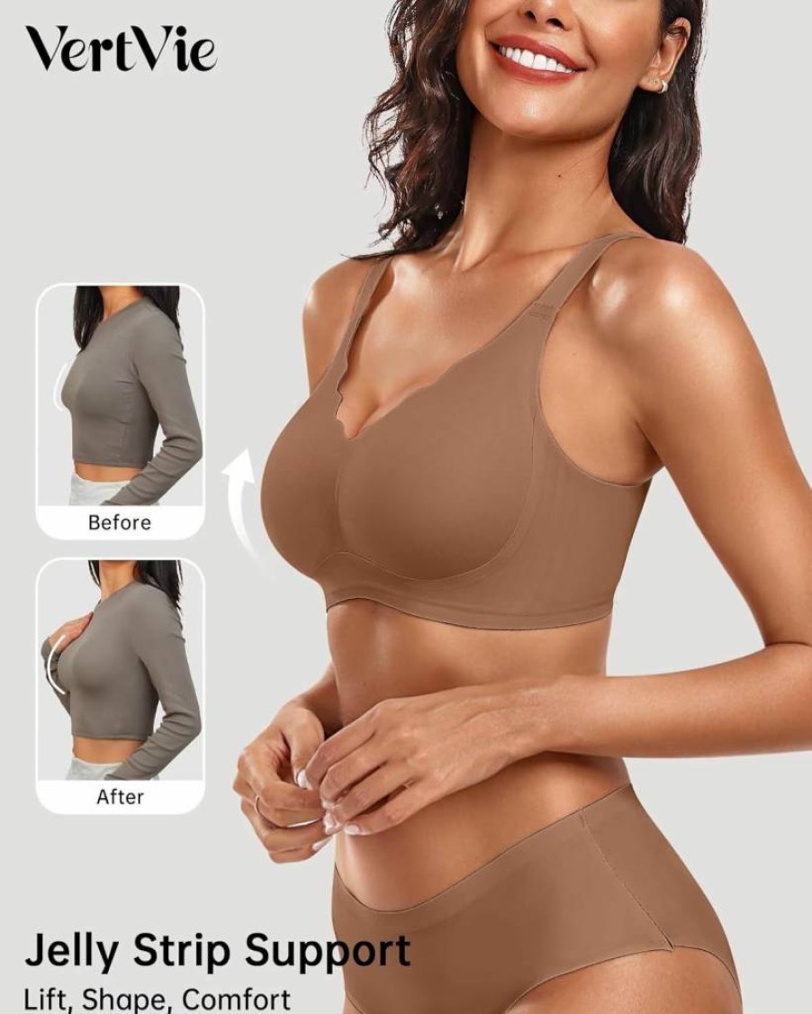 Vertvie Women's Wireless Seamless Bralette - Full Coverage Comfort Bra, Supportive Push Up Design, Scalloped Edge T-Shirt Bra for Everyday Wear