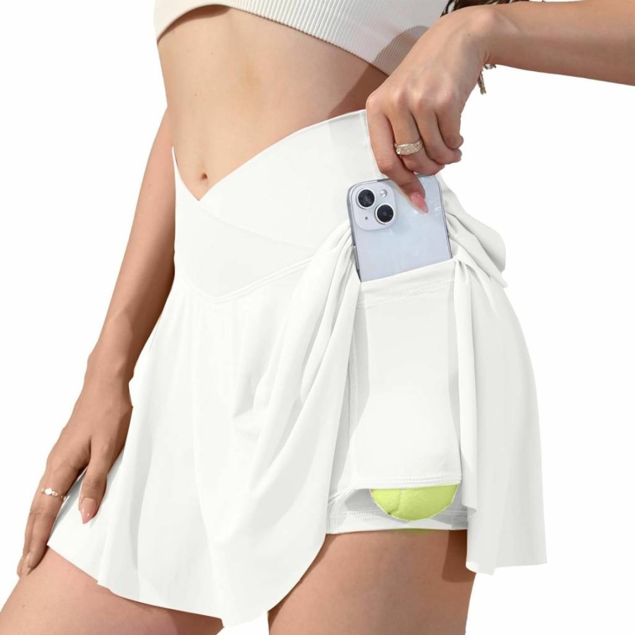 Vertvie Women's High Waisted Athletic Skorts with Pockets - Flowy Pleated Tennis Skirt for Golf Running Workout