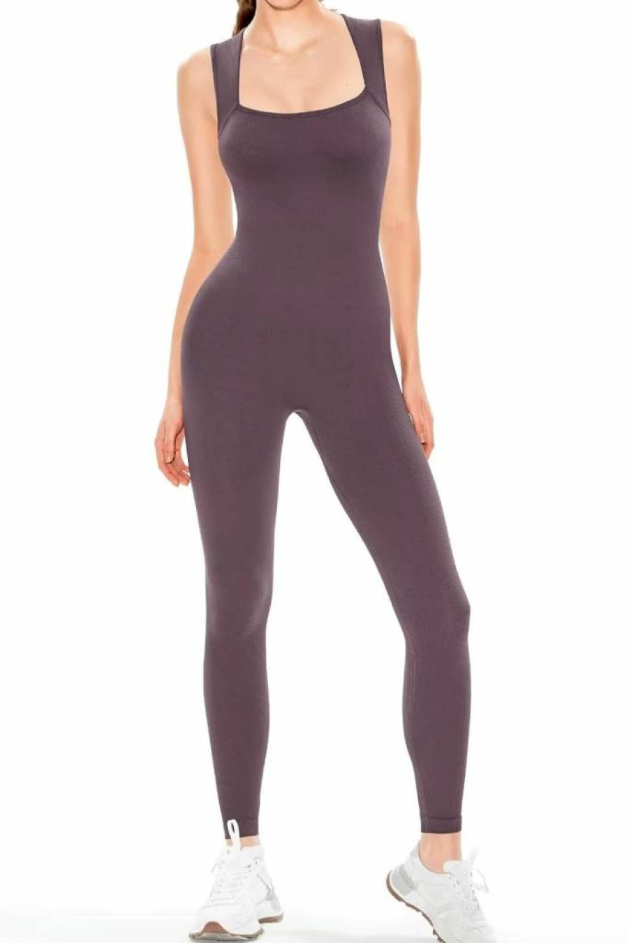 Vertvie Women's Ribbed Sleeveless Jumpsuit - Square Neck Strappy Romper for Yoga, Workout & Casual Wear | Bodycon One Piece Unitard