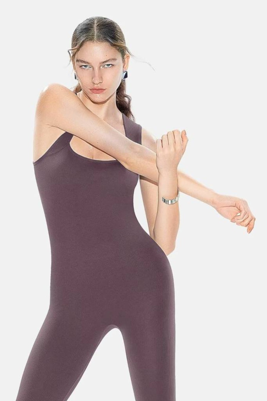 Vertvie Women's Ribbed Sleeveless Jumpsuit - Square Neck Strappy Romper for Yoga, Workout & Casual Wear | Bodycon One Piece Unitard