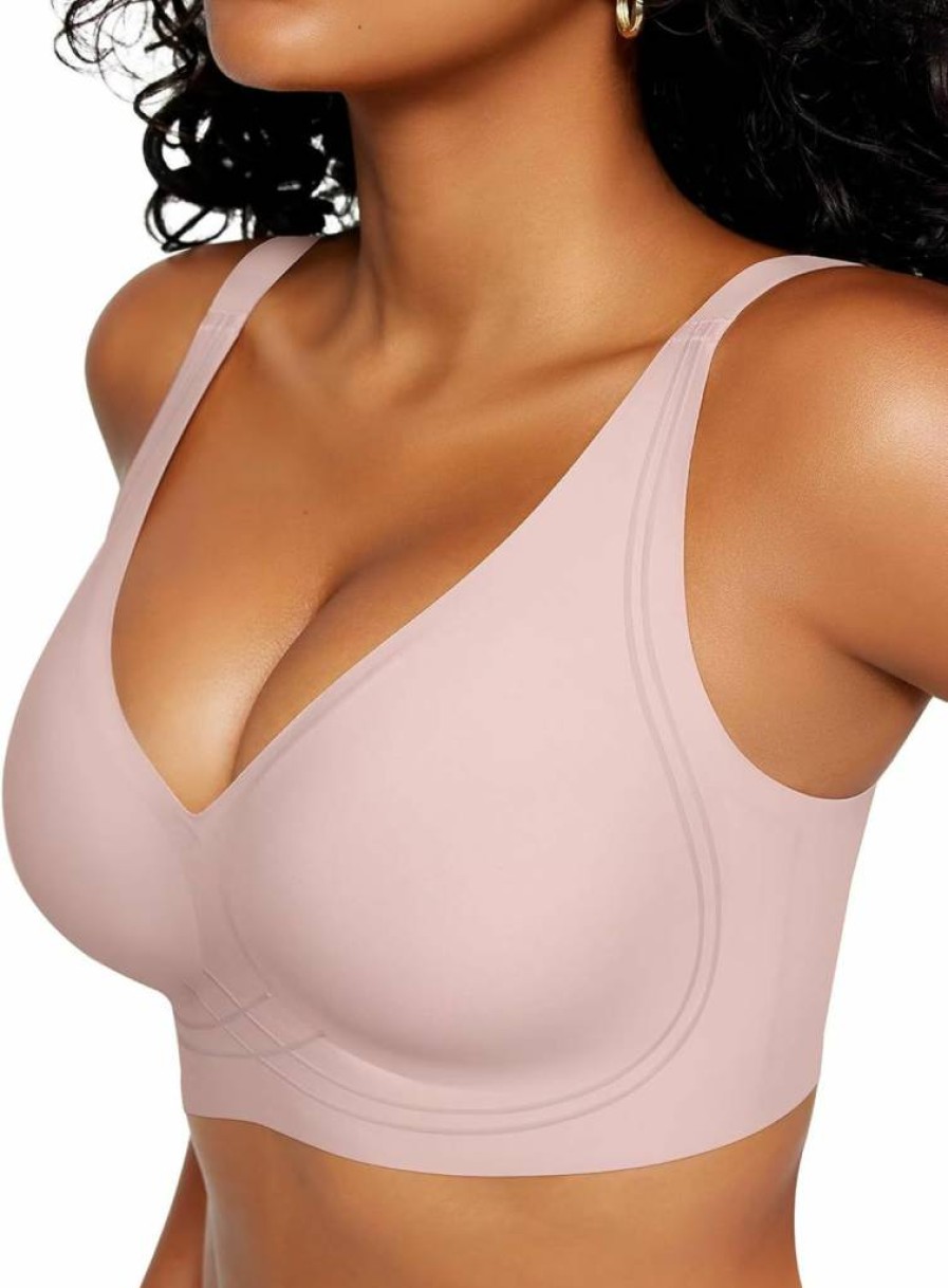 Vertvie Wireless Push Up Bra for Women - Comfortable Seamless Deep V Racerback Bralette, Supportive Sleep Bra No Underwire