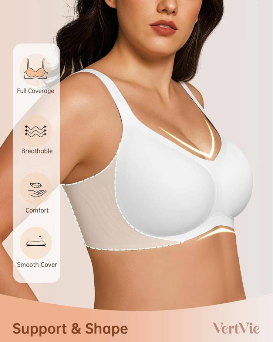 Vertvie Wireless Seamless Bra for Women - Full Coverage T-Shirt Bra, Underarm Smoothing, Push Up Support, Comfortable Sports Bra