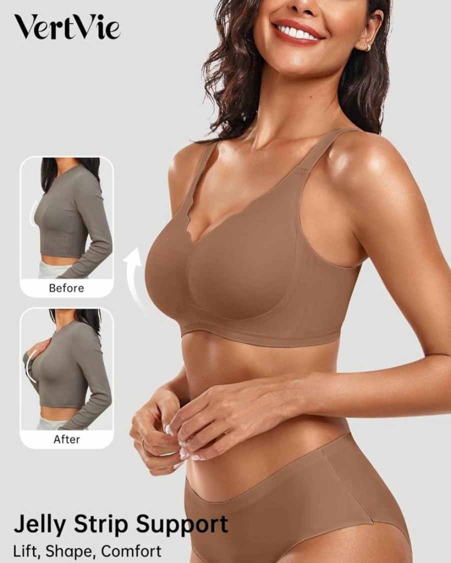 Vertvie Women's Wireless Seamless Bra - Full Coverage Comfort Bralette with Scalloped Edge for Support and Push Up