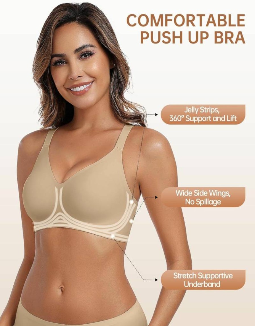 Vertvie Wireless Racerback Bras for Women - Seamless Full Coverage Push Up Bralette, Convertible T-Shirt Bra, Supportive Comfort